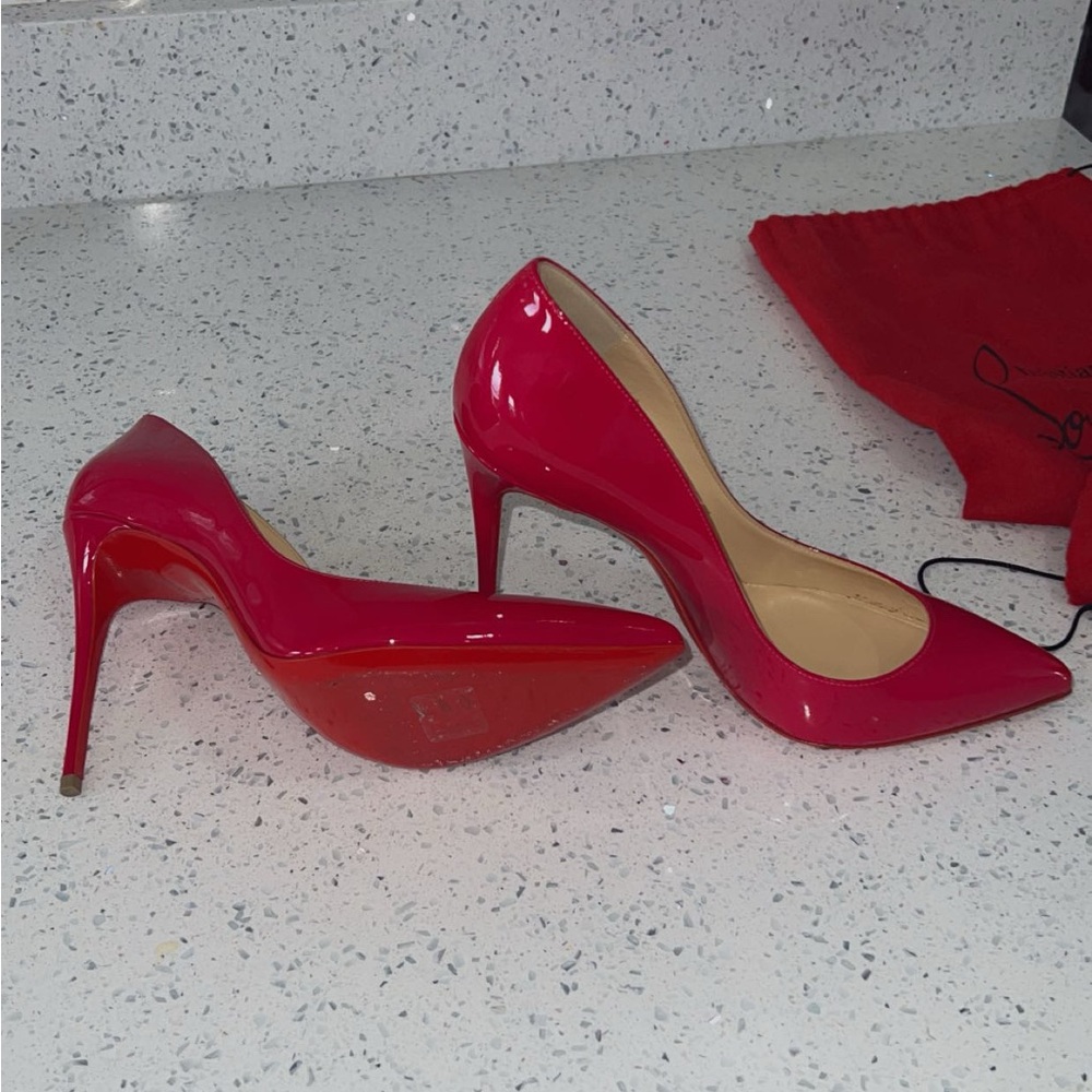 Christian Louboutin Hot Pink/Fuchsia Patent Leather Pointed-Toe Pumps - Picture 6 of 11
